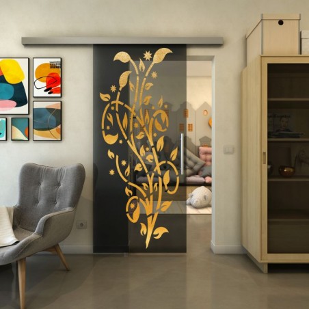 Glasschiebetür SLIM-LINE - Fineprint Model 166 Gold auf Grauglas
