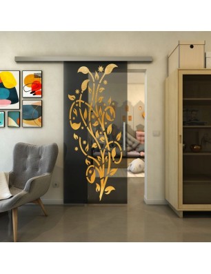 Glasschiebetür SLIM-LINE - Fineprint Model 166 Gold auf Grauglas
