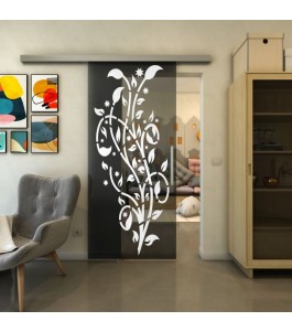 Glasschiebetür SLIM-LINE - Fineprint Model 166 Weiss auf Grauglas