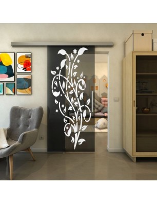 Glasschiebetür SLIM-LINE - Fineprint Model 166 Weiss auf Grauglas