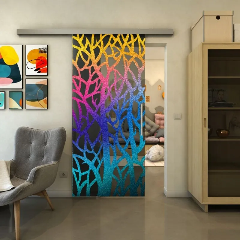 Glasschiebetür SLIM-LINE - Fineprint Modell 167 Verlauf auf Grauglas