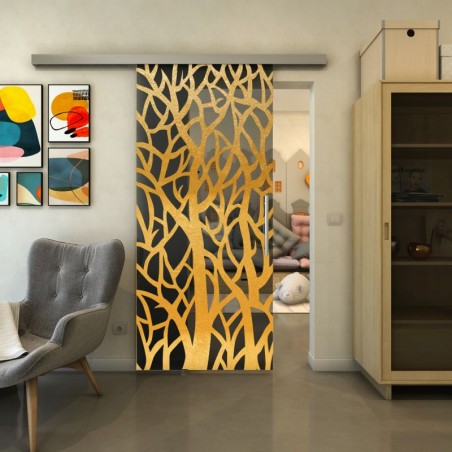 Glasschiebetür SLIM-LINE - Fineprint Model 167 Gold auf Grauglas