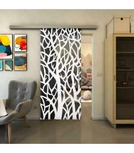 Glasschiebetür SLIM-LINE - Fineprint Model 167 Weiss auf Grauglas