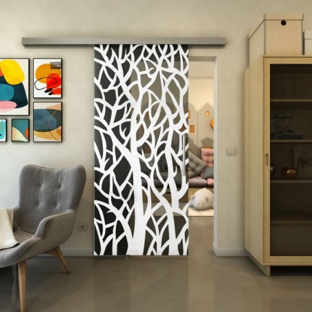 Glasschiebetür SLIM-LINE - Fineprint Model 167 Weiss auf Grauglas