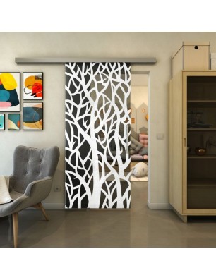 Glasschiebetür SLIM-LINE - Fineprint Model 167 Weiss auf Grauglas