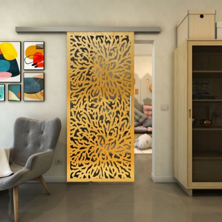 Glasschiebetür SLIM-LINE - Fineprint Model 168 Gold auf Grauglas