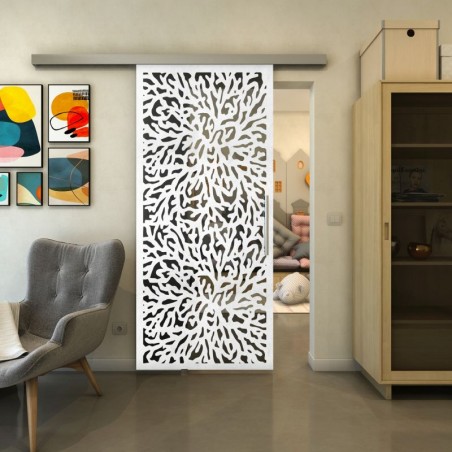 Glasschiebetür SLIM-LINE - Fineprint Model 168 Weiss auf Grauglas
