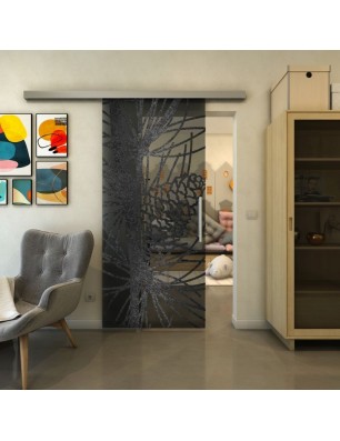 Glasschiebetür SLIM-LINE - Fineprint Model 169 Schwarz auf Grauglas