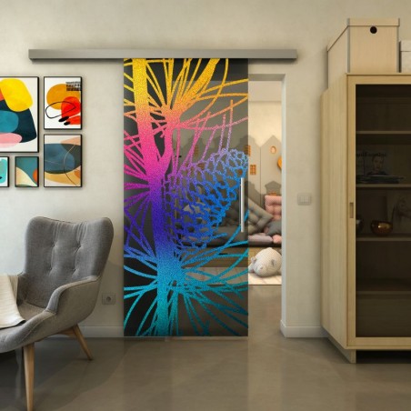 Glasschiebetür SLIM-LINE - Fineprint Model 169 Verlauf auf Grauglas