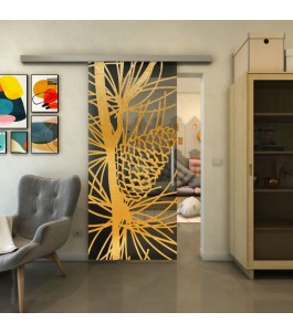 Glasschiebetür SLIM-LINE - Fineprint Model 169 Gold auf Grauglas