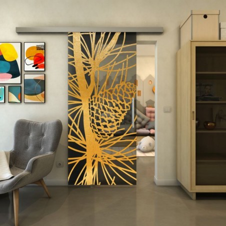 Glasschiebetür SLIM-LINE - Fineprint Model 169 Gold auf Grauglas