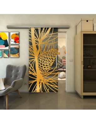 Glasschiebetür SLIM-LINE - Fineprint Model 169 Gold auf Grauglas