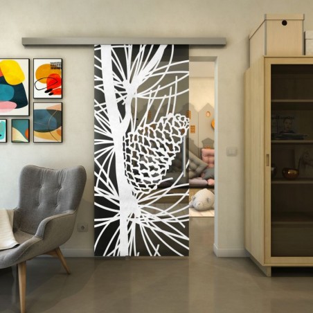 Glasschiebetür SLIM-LINE - Fineprint Model 169 Weiss auf Grauglas
