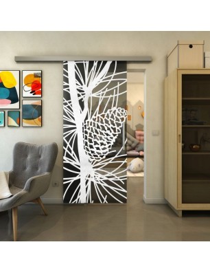 Glasschiebetür SLIM-LINE - Fineprint Model 169 Weiss auf Grauglas