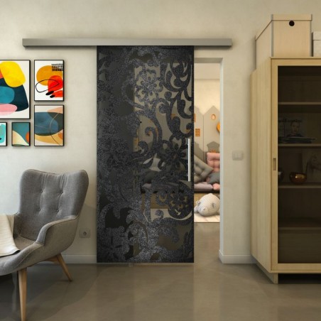 Glasschiebetür SLIM-LINE - Fineprint Model 170 Schwarz auf Grauglas