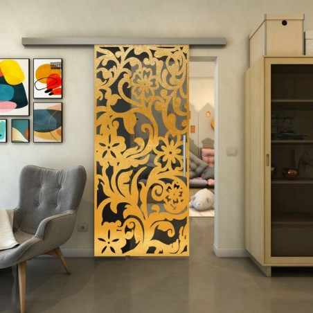 Glasschiebetür SLIM-LINE - Fineprint Model 170 Gold auf Grauglas