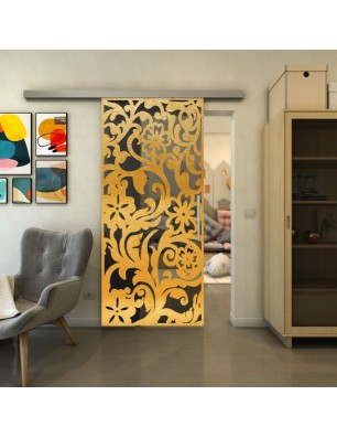Glasschiebetür SLIM-LINE - Fineprint Model 170 Gold auf Grauglas