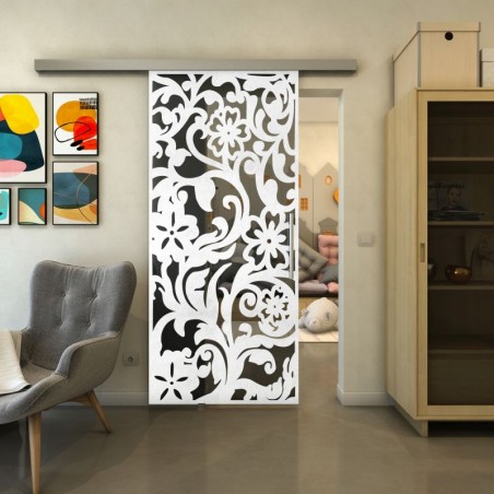 Glasschiebetür SLIM-LINE - Fineprint Model 170 Weiss auf Grauglas