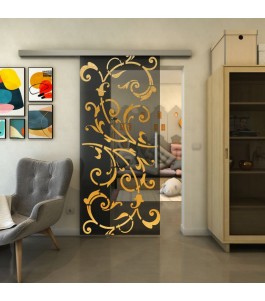 Glasschiebetür SLIM-LINE - Fineprint Model 171 Gold auf Grauglas