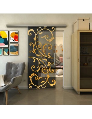 Glasschiebetür SLIM-LINE - Fineprint Model 171 Gold auf Grauglas