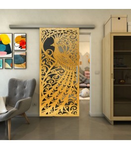 Glasschiebetür SLIM-LINE - Fineprint Model 172 Gold auf Grauglas