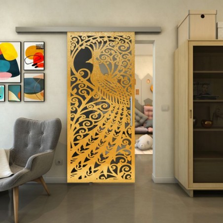 Glasschiebetür SLIM-LINE - Fineprint Model 172 Gold auf Grauglas