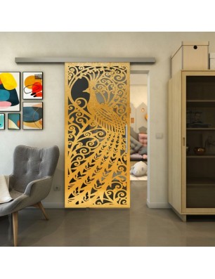 Glasschiebetür SLIM-LINE - Fineprint Model 172 Gold auf Grauglas