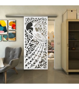 Glasschiebetür SLIM-LINE - Fineprint Model 172 Weiss auf Grauglas