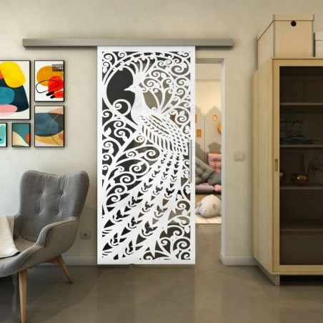 Glasschiebetür SLIM-LINE - Fineprint Model 172 Weiss auf Grauglas