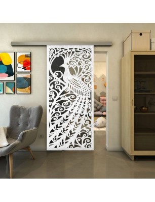 Glasschiebetür SLIM-LINE - Fineprint Model 172 Weiss auf Grauglas