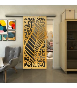 Glasschiebetür SLIM-LINE - Fineprint Model 173 Gold auf Grauglas