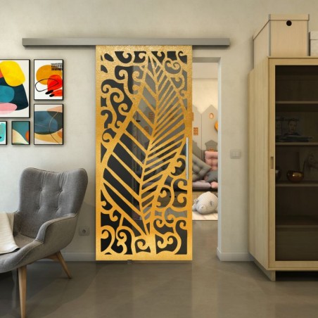 Glasschiebetür SLIM-LINE - Fineprint Model 173 Gold auf Grauglas