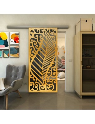 Glasschiebetür SLIM-LINE - Fineprint Model 173 Gold auf Grauglas