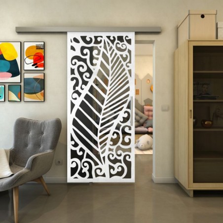 Glasschiebetür SLIM-LINE - Fineprint Model 173 Weiss auf Grauglas