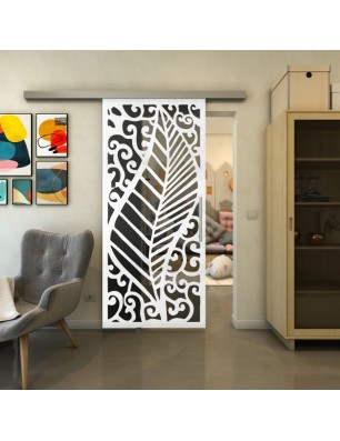 Glasschiebetür SLIM-LINE - Fineprint Model 173 Weiss auf Grauglas