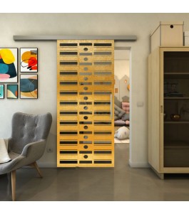 Glasschiebetür SLIM-LINE - Fineprint Model 174 Gold auf Grauglas