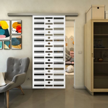 Glasschiebetür SLIM-LINE - Fineprint Model 174 Weiss auf Grauglas