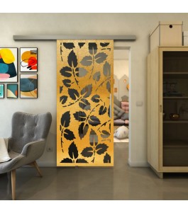 Glasschiebetür SLIM-LINE - Fineprint Model 175 Gold auf Grauglas