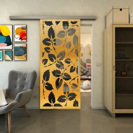 Glasschiebetür SLIM-LINE - Fineprint Model 175 Gold auf Grauglas