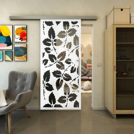 Glasschiebetür SLIM-LINE - Fineprint Model 175 Weiss auf Grauglas