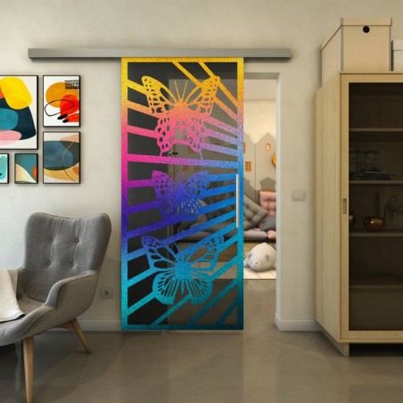 Glasschiebetür SLIM-LINE - Fineprint Model 176 Verlauf auf Grauglas