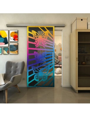 Glasschiebetür SLIM-LINE - Fineprint Model 176 Verlauf auf Grauglas