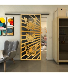 Glasschiebetür SLIM-LINE - Fineprint Model 176 Gold auf Grauglas