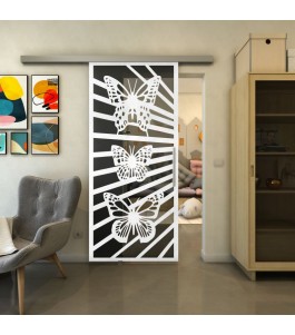 Glasschiebetür SLIM-LINE - Fineprint Model 176 Weiss auf Grauglas