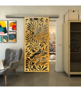 Glasschiebetür SLIM-LINE - Fineprint Model 177 Gold auf Grauglas