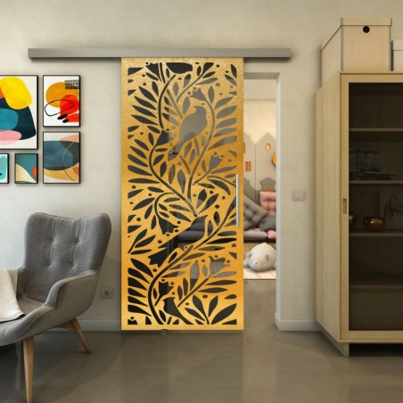 Glasschiebetür SLIM-LINE - Fineprint Model 177 Gold auf Grauglas