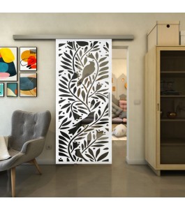 Glasschiebetür SLIM-LINE - Fineprint Model 177 Weiss auf Grauglas