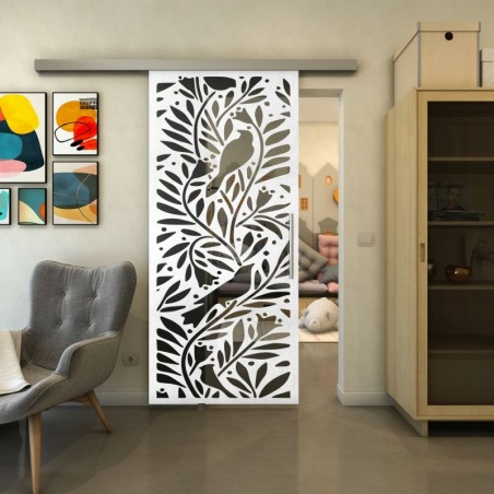 Glasschiebetür SLIM-LINE - Fineprint Model 177 Weiss auf Grauglas