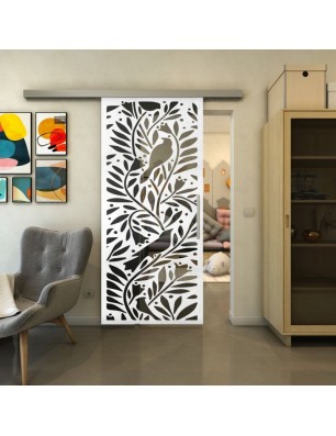 Glasschiebetür SLIM-LINE - Fineprint Model 177 Weiss auf Grauglas