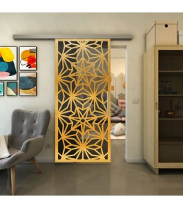 Glasschiebetür SLIM-LINE - Fineprint Model 178 Gold auf Grauglas